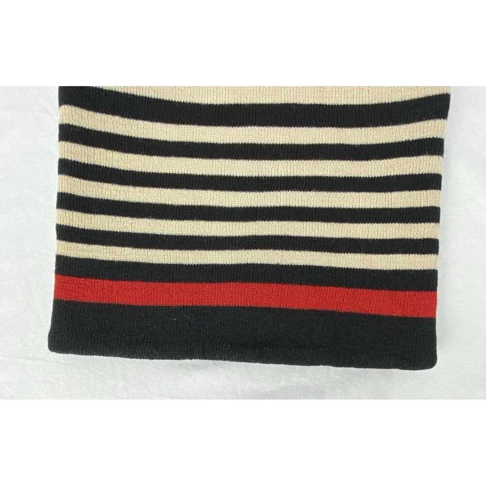Vtg Polo Jeans Company RL Y2k Beanie Hat Red Black Stripe Knit Fleece Lined Logo